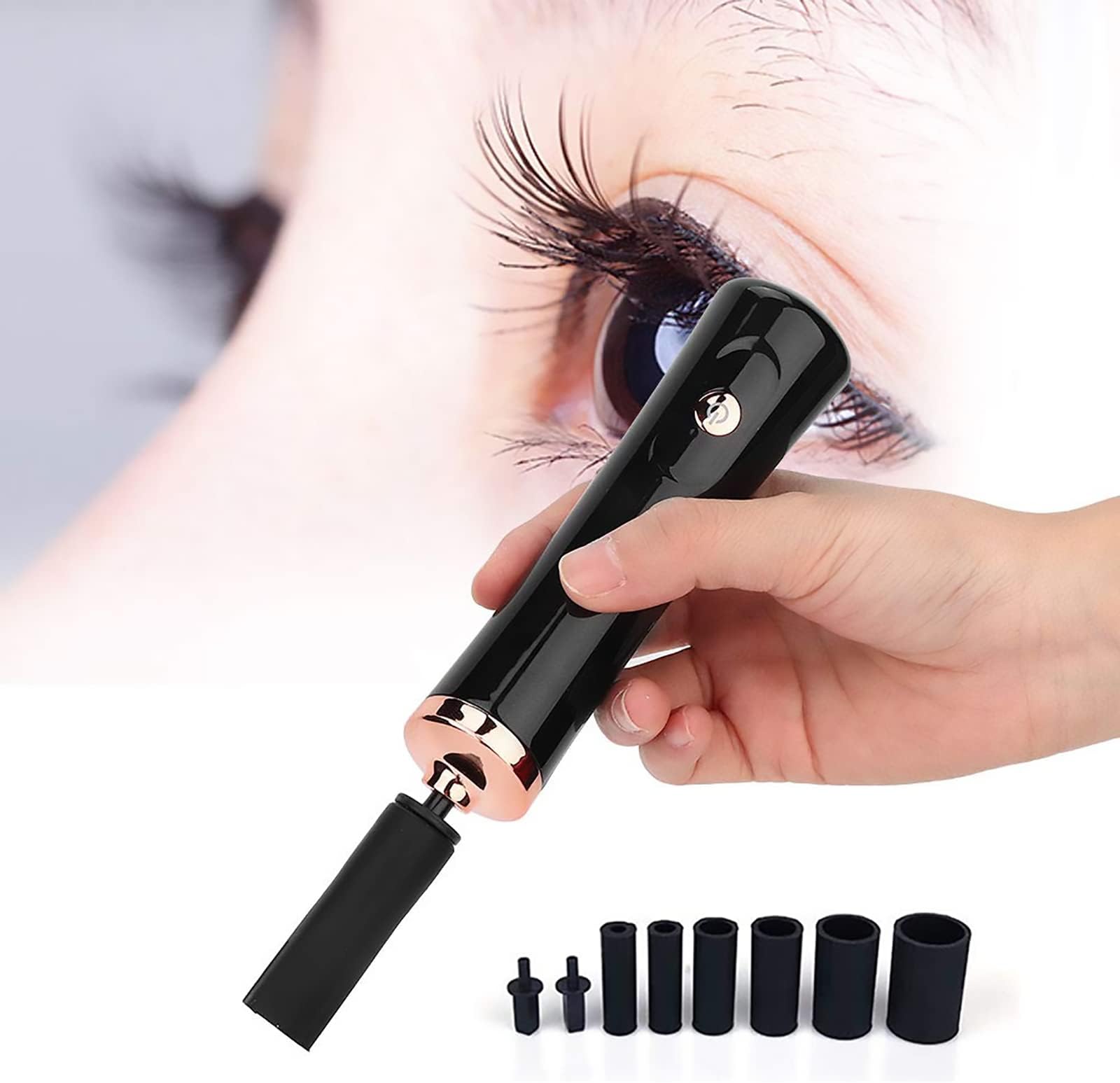 Electric Nail Lacquer Shaker Eyelash Lacquer Shaker, for Eyelash Extensions, Eyelash Glue Shaker with 2 Connectors and 6 Sizes of Caliber Liquid Evenly Mixer (Black)