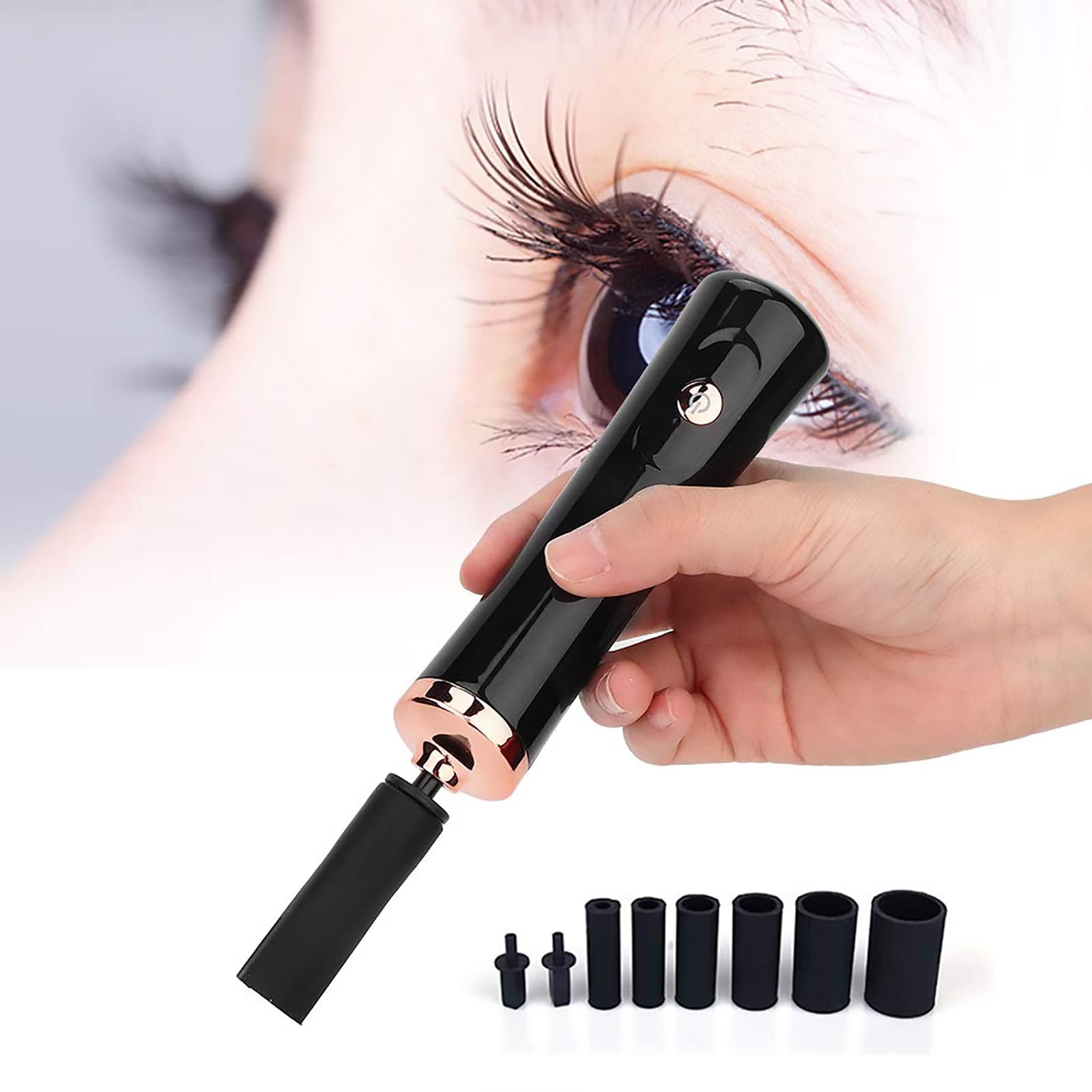 Excefore Electric Nail Lacquer Shaker Eyelash Lacquer Shaker, for Eyelash Extensions, Eyelash Glue Shaker with 2 Connectors and 6 Sizes of Caliber Liquid Evenly Mixer (Black)
