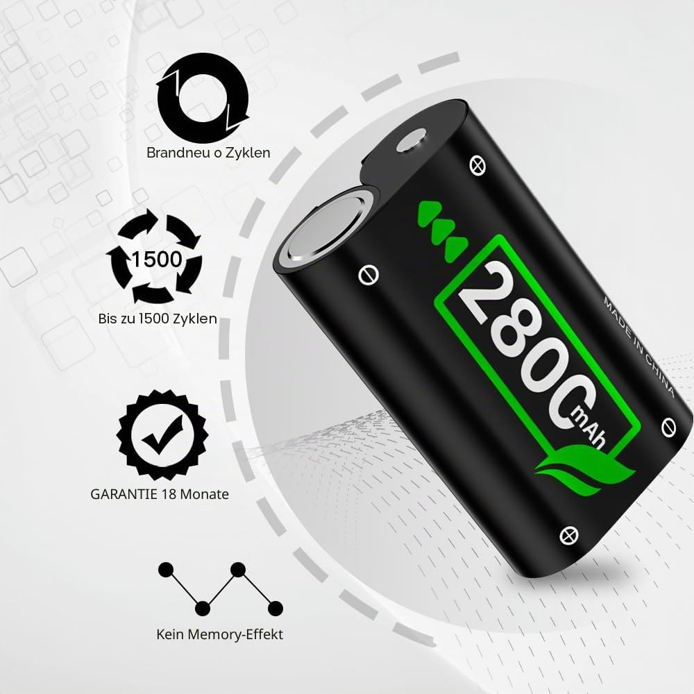 4 Pack (2800mAh) Akku für Xbox One Controller, 2025 Neue Upgrade 0 Zyklus Höhere Kapazität Wiederaufladbare Batterie Ersatz für Xbox One/One S/One X/One Elite, Xbox Series S/X