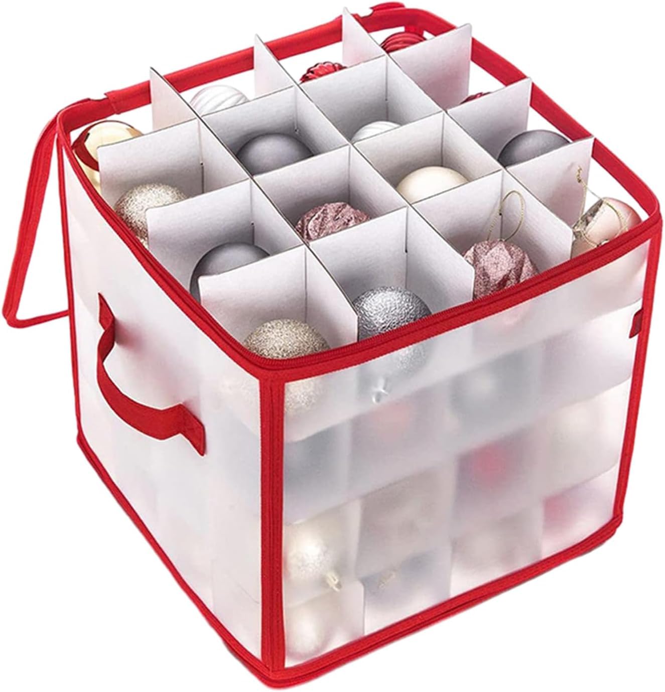 Caja de almacenamiento de adornos de Navidad, caja de almacenamiento de bolas, separadores extraíbles, contenedor plegable de adornos y decoraciones, caja de almacenamiento de plástico para