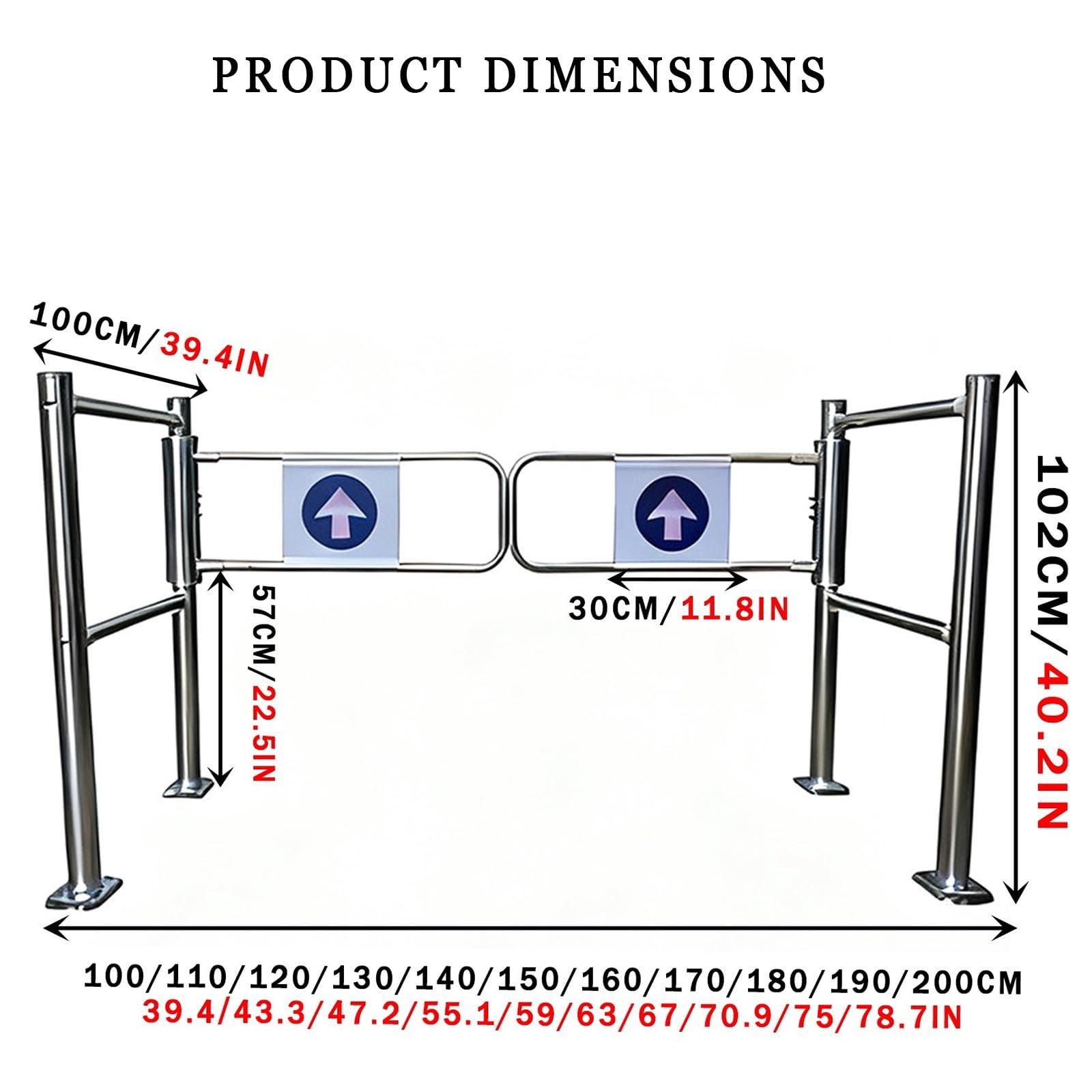 Automatyczna jednokierunkowa brama skrzydłowa ze stali nierdzewnej, metalowa brama dwuskrzydłowa o połowie wysokości (180 cm x 102 cm) - odporna na warunki atmosferyczne