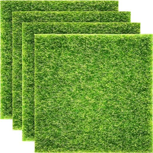 4 Packs Garden Craft Decoration Grass Fake Grass for Crafts 6x6 Inches