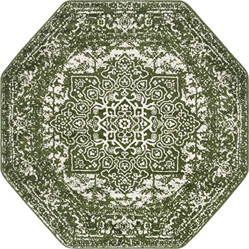 Rugs.com Arlington Collection Rug – 5 Ft Octagon Green Medium-Pile Rug Perfect For Living Rooms, Kitchens, Entryways #TOP1