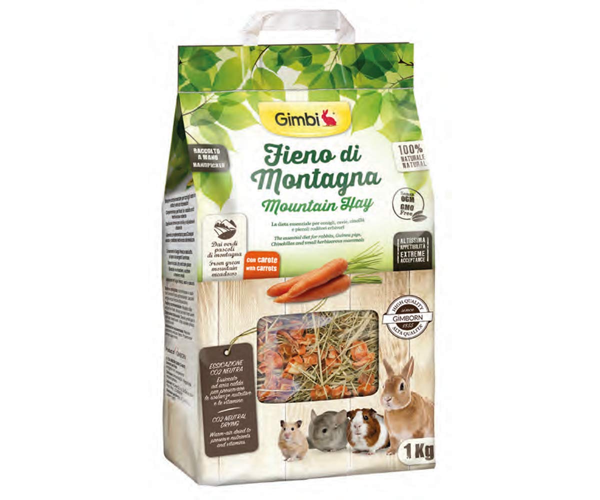 Foin de montagne carotte Gimborn rongeurs alimentation foin lapin 1kg