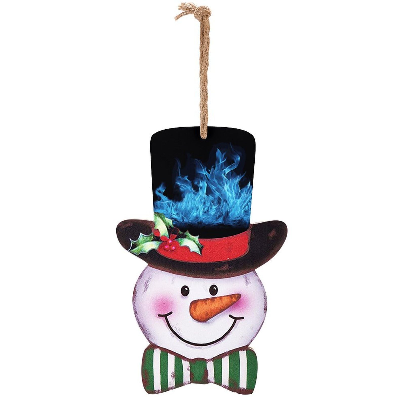 Bonhomme de neige de Noël flamme bleue suspension bois sapin