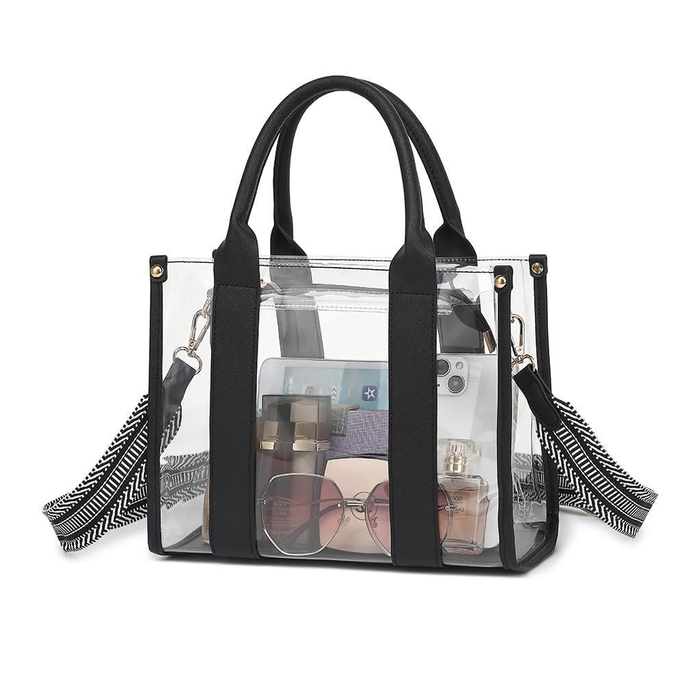 LOXOMUClear Tote Bag Stadium Approved Crossbody Clear Bag for Stadium Events Clear Purse Handbag for Women with Adjustable Strap