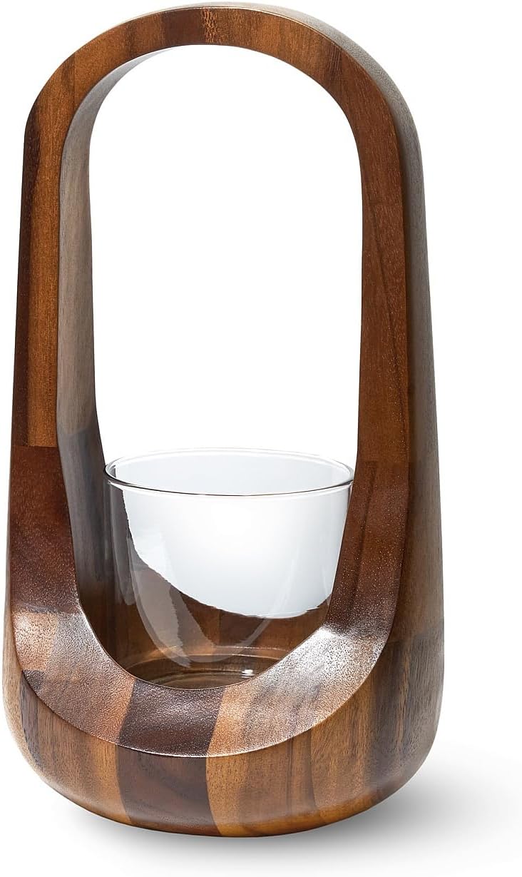 15" Medium Wood and Glass Oval Candle Lantern