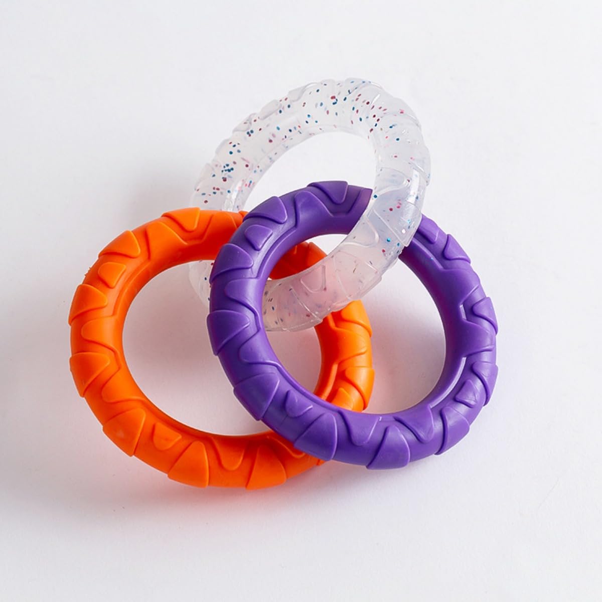 KEDAOLA 3 Interlocked TPR Dog Chew Rings, Textured Tug of War Interactive Toy, Durable Teething Training Play Rings for Small Medium Large Dogs Boredom Relief (Style 4)