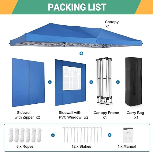 Miniatura 5 de COBIZI - Toldo desplegable 10x20 con 6 paredes, impermeable y portátil, ideal para fiestas, playa, camping y eventos al aire libre (azul)