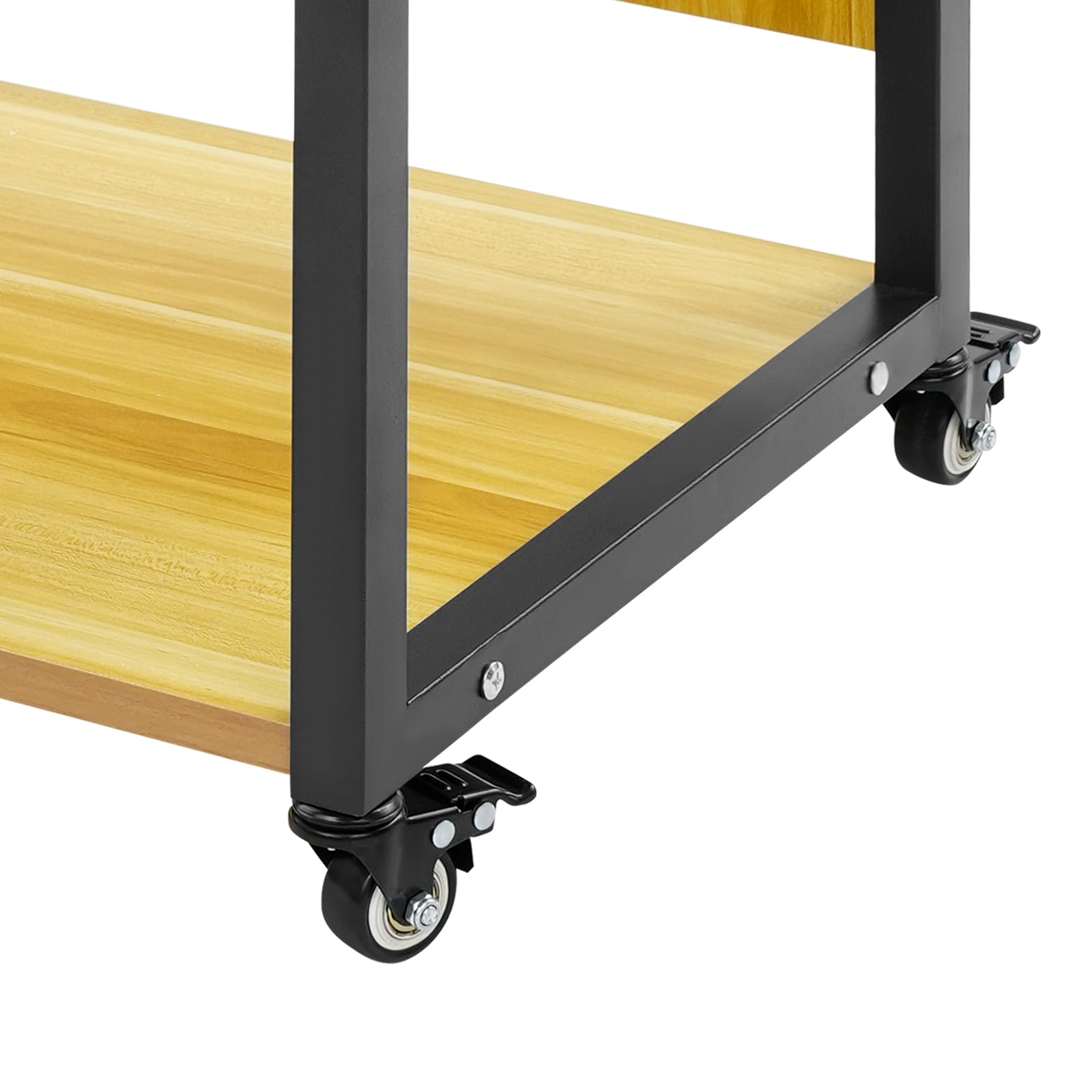 3-stufiger Druckerständer, Mobiler Druckertisch Druckerregal aus Massivholz Druckwagen Tragkraft 80kg für Heimbüros, Firmenbüros, Studienräume, Druckräume 50x40x74,5cm (Schwarz + Licht Walnussfarbe)