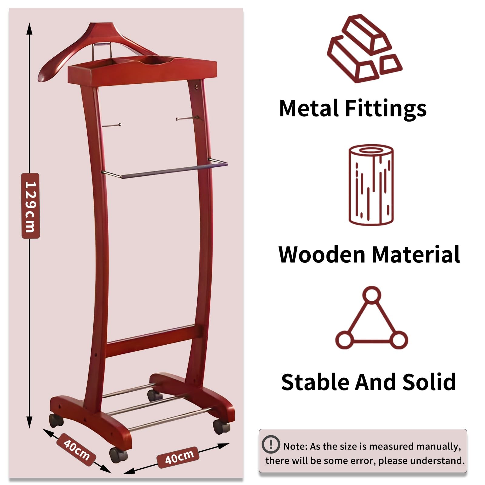 FOLREORP Suit Valet Stands for Women and Men Wooden Suit Valet Stand with Contour Hanger Trouser Bar and Top Storage Tray Contour Hanger Chair Valet for Entryway Bedroom(A)