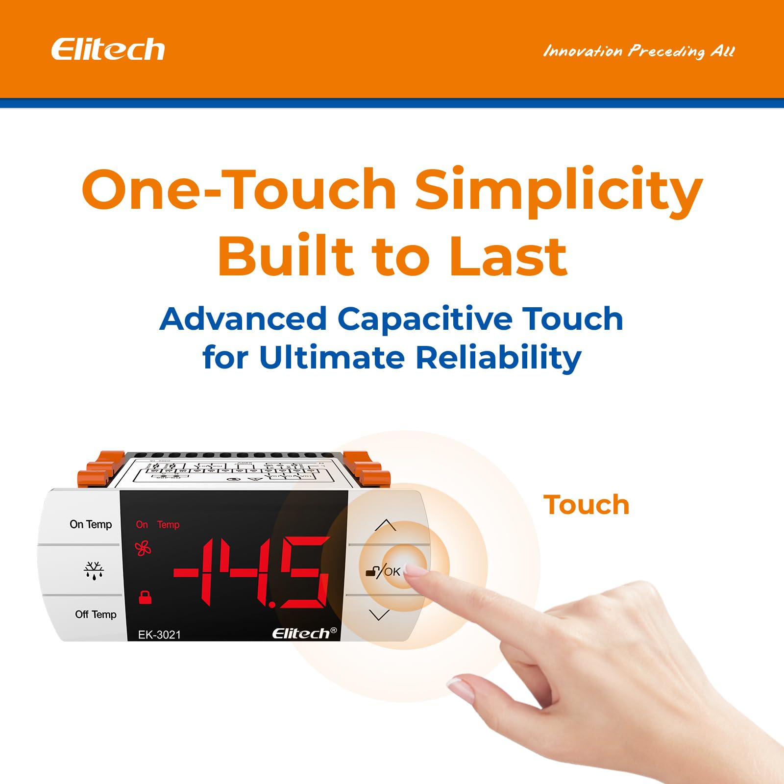 Elitech EK-3021 Régulateur de Température avec Écran Tactile, Thermostat à 2 Sondes pour Chauffage / Refroidissement et Décongélation, Double Relais 220V