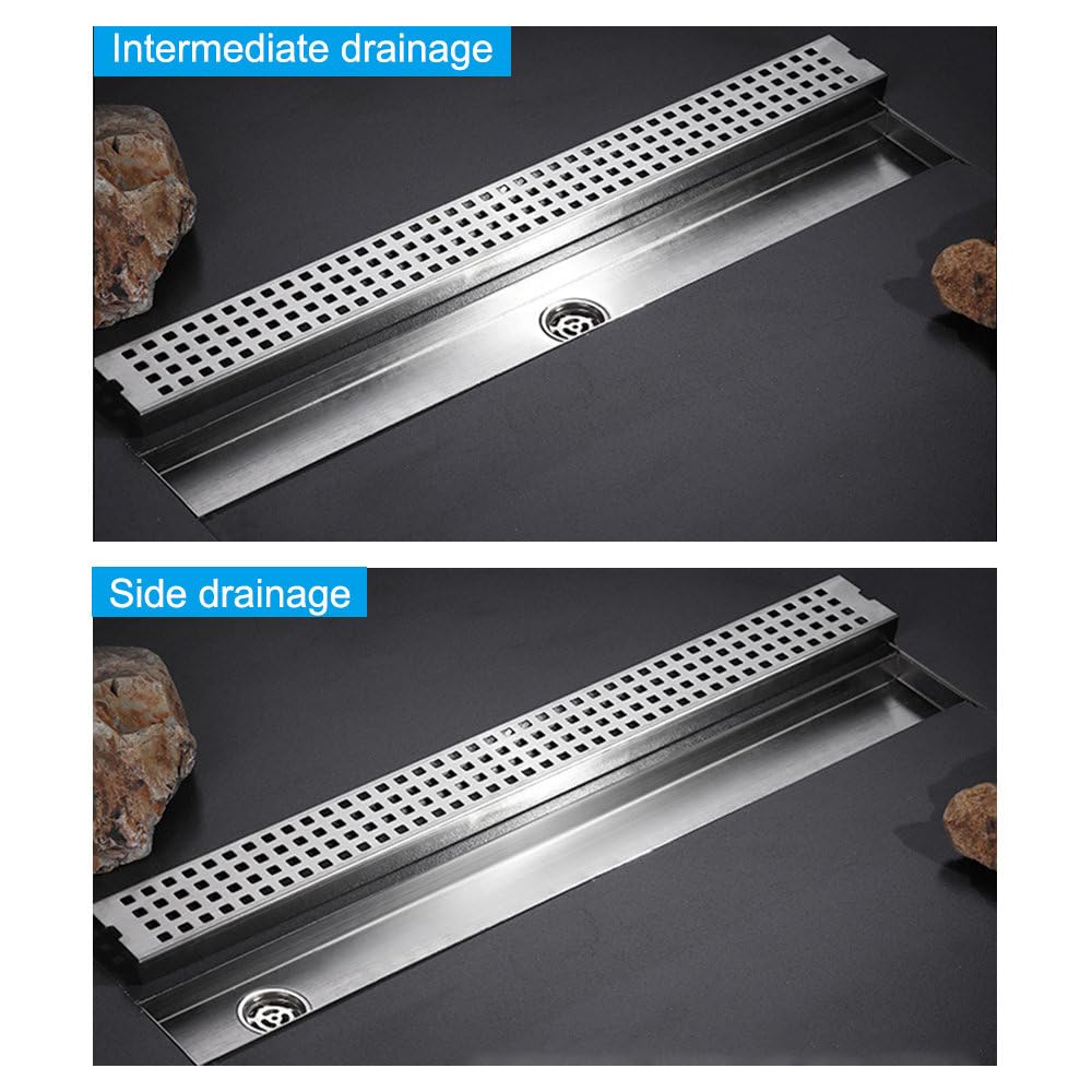 Desagüe de Suelo Cuadrado Largo para Ducha, de Acero Inoxidable, con Cubierta Lineal, Accesorio de baño para Cocina, Inodoro y lavandería, 70 x 6,8 cm de Lado, 30 x,30x6.8cm Mid-As Shown