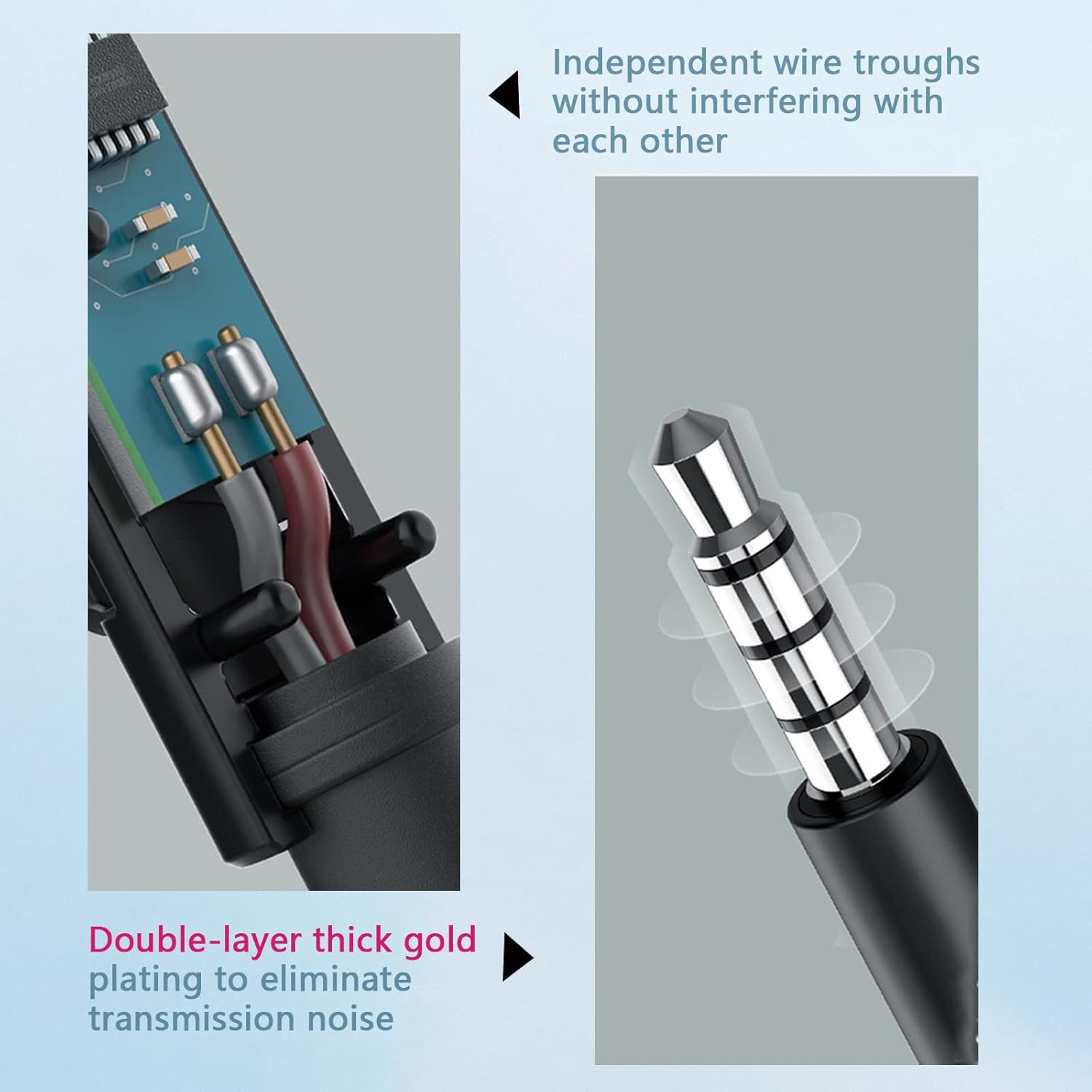 Close-up of the in-line control showing buttons for answering calls, next song, and previous song.