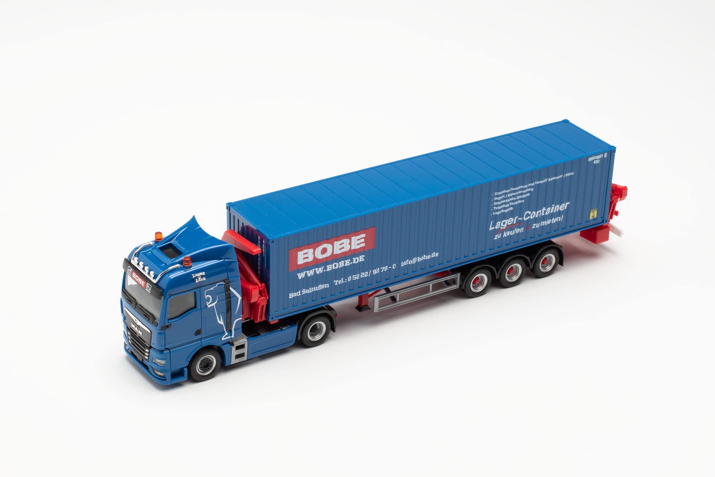 Herpa LKW Modell MAN TGX GM Container-Seitenlader „Bobe Spedition“, originalgetreu im Maßstab 1:87, Modell LKW für Diorama, Modellbau Sammlerstück, Deko Miniaturmodelle aus Kunststoff