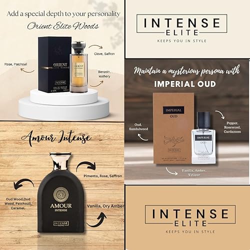 Miniatura 2 de Amour Intense, Orient Elite Woods EDP  100ML (3.4 oz) e Imperial Oud EDP 50ML (1.67 oz) CON CAJA MAGNÉTICA  Fragnancias para mujeres y hombres,