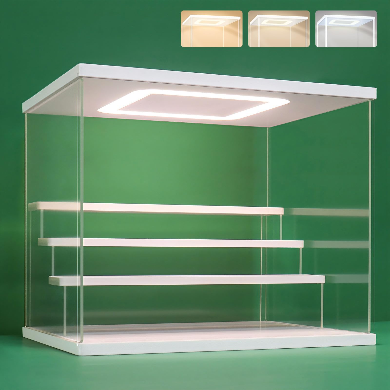 NONEMEY Vitrine pour Collection en Acrylique Transparente avec Éclairage LED Tricolore – Présentoir Anti-Poussière 2/3/4/5/6 Niveaux pour Figurines et Lego (Blanc, 4Tier-31.5x24.5x26.5cm)