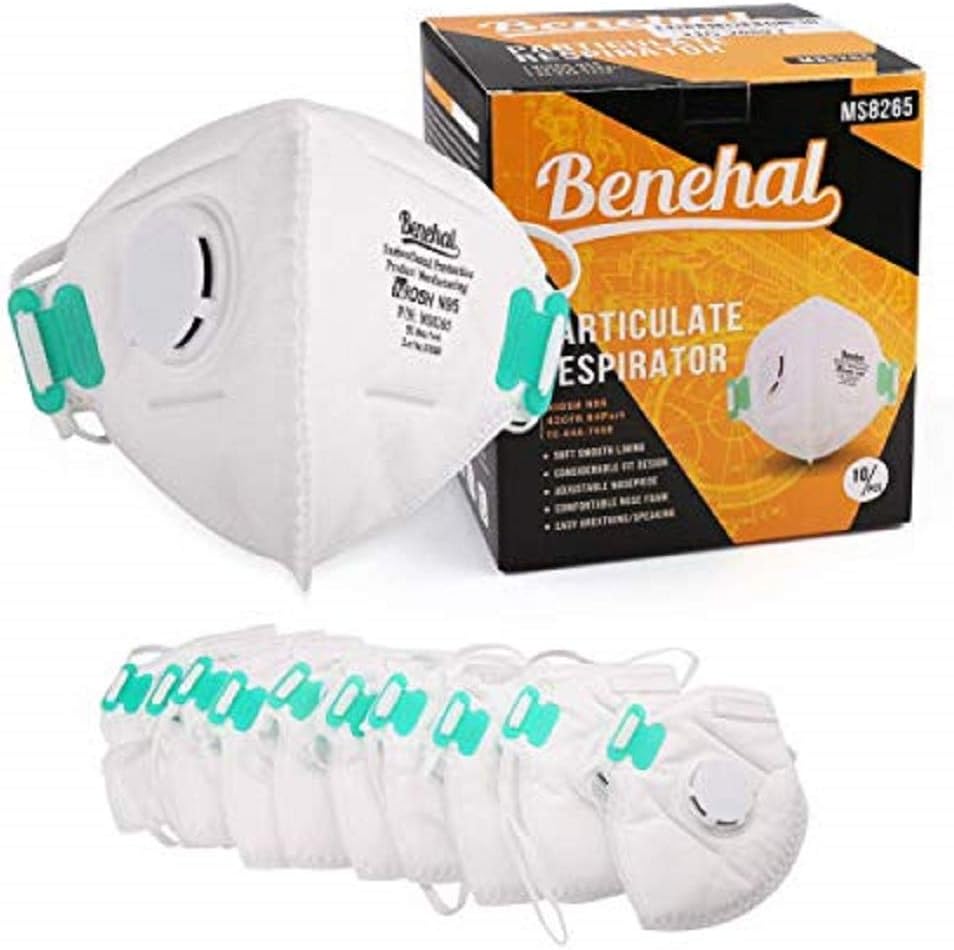Benehal Premium Imported N95 PM 2.5 Dust Pollution Mask with Exhalation Valve (White) -10 Pieces/Box