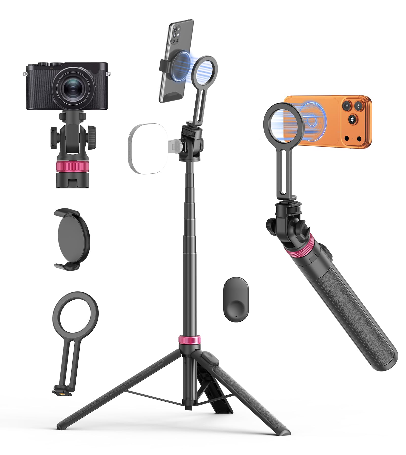 Gahenwo 175cm スマホ 三脚 マグネット クリップ付き 自撮り棒 M…
