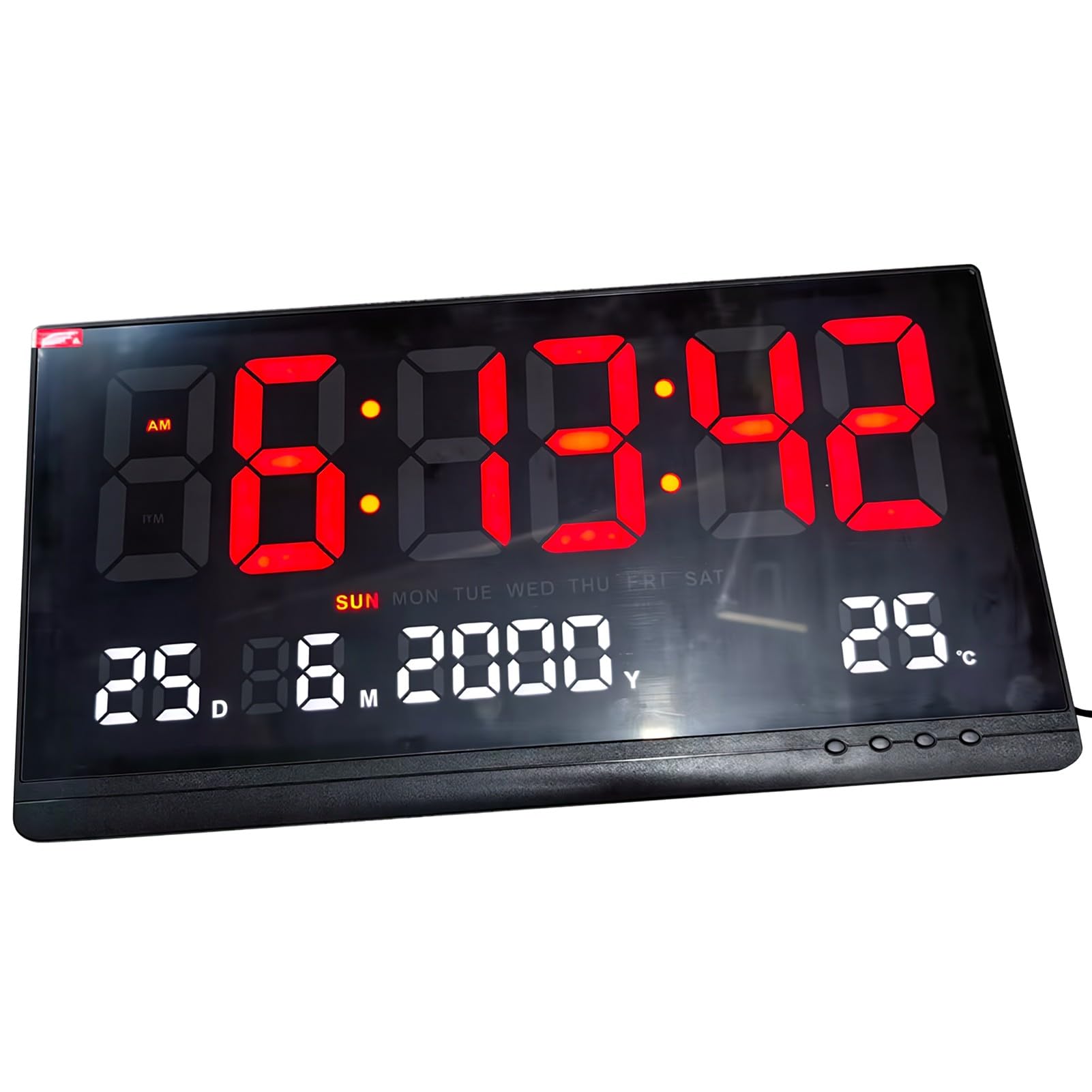 Brrnoo Orologio Digitale LED, Schermo Grande, con Display della | ABS, per Camera da Letto e Soggiorno, Formato 12/24 Ore, Calendario con Giorno e Data, Temperatura, Livelli di luminosità,