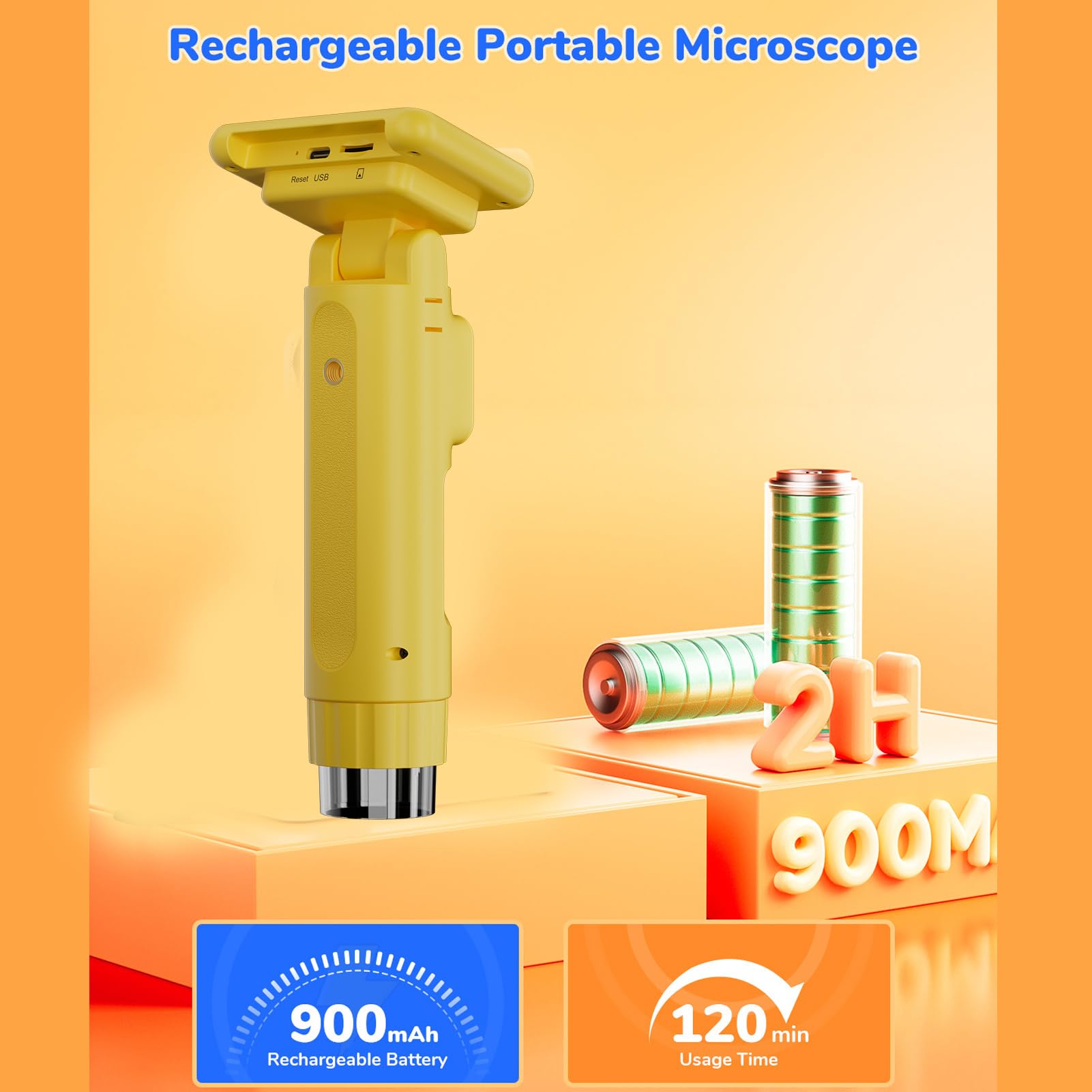 Digitales Mikroskop, tragbar, wiederaufladbar, 7,1 cm (2,8 Zoll), mit 8 LED-Lichtern