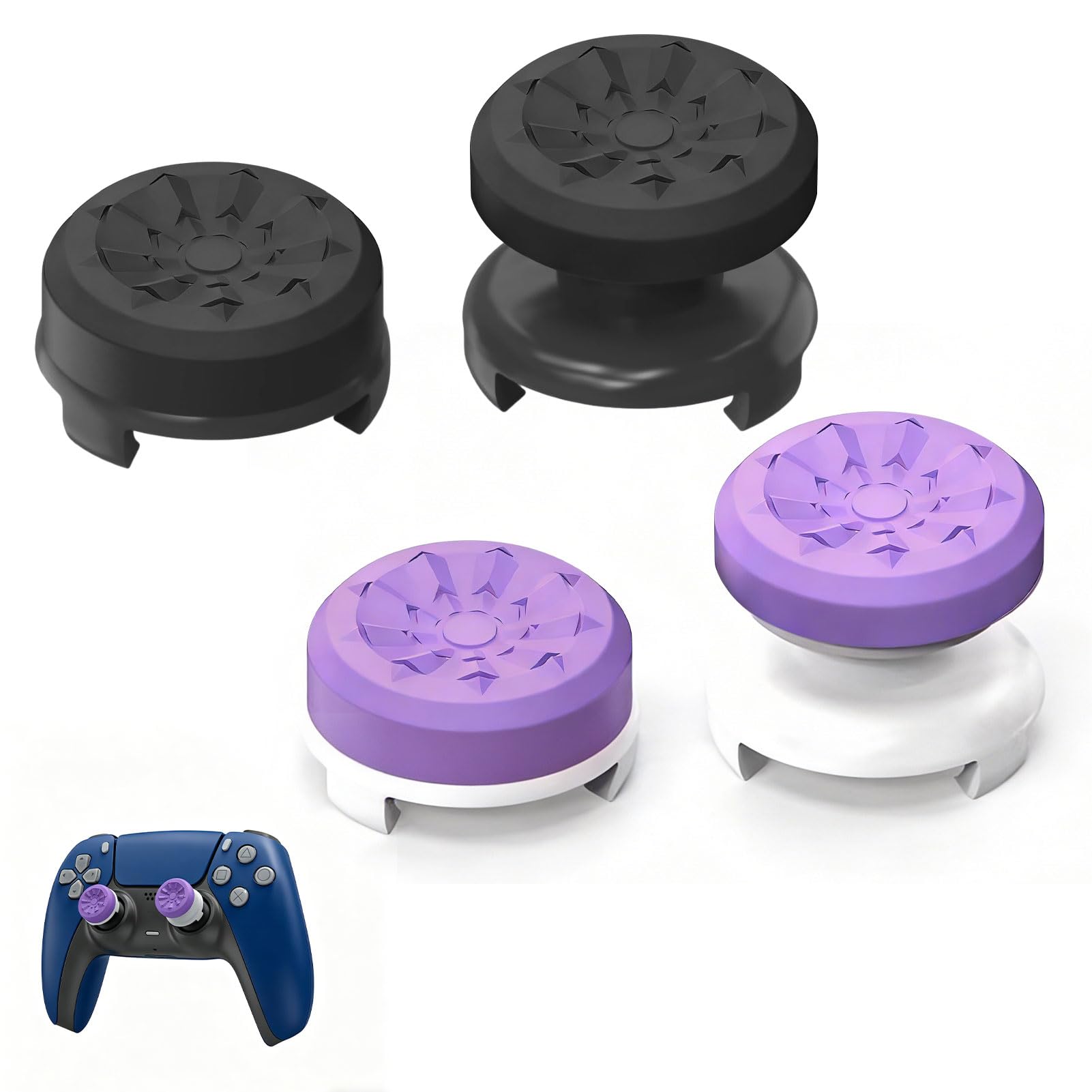 for Ps5 Thumb Grips, 4 Pcs FPS for PS4 and PS5 Controller Grips Enhanced Accuracy, Comfort, and Grip with PS5thumbsticks Covers (2 High-Rise, 2 Mid-Rise, Black and Purple)