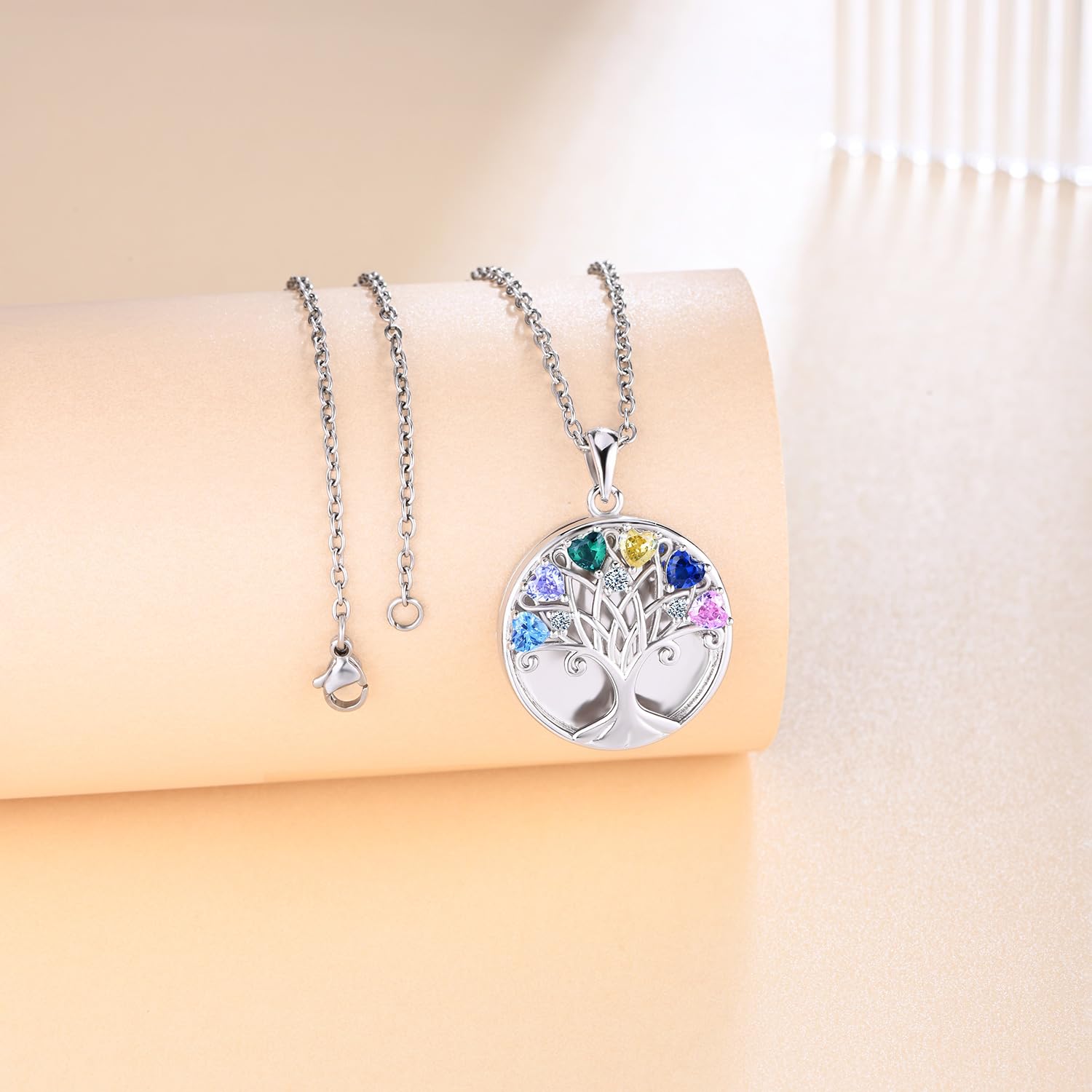 Collana da donna con cuore e zirconi colorati, albero della vita, argento sterling 925, medaglione con foto