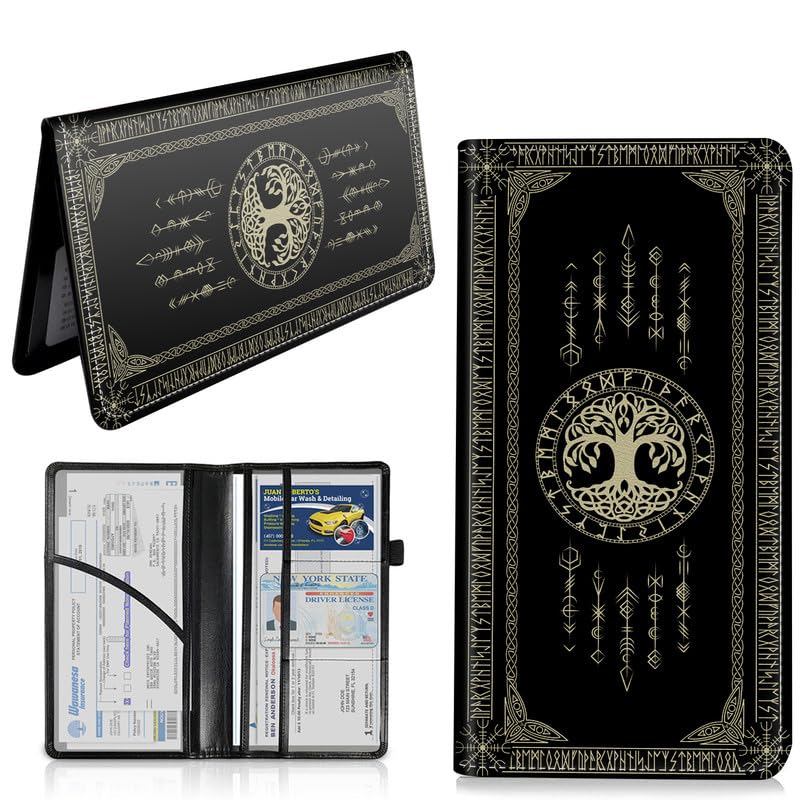 EDGFRTOIO Car Document Holder - Premium PU Leather Wallet For Registration, Insurance & Driver's License | Glove Box Organizer, Spirit Ouija Board Design - View #8