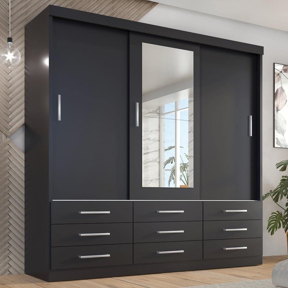 Guarda Roupa Casal Capri 3 Portas Correr 9 Gav C/Espelho Onix