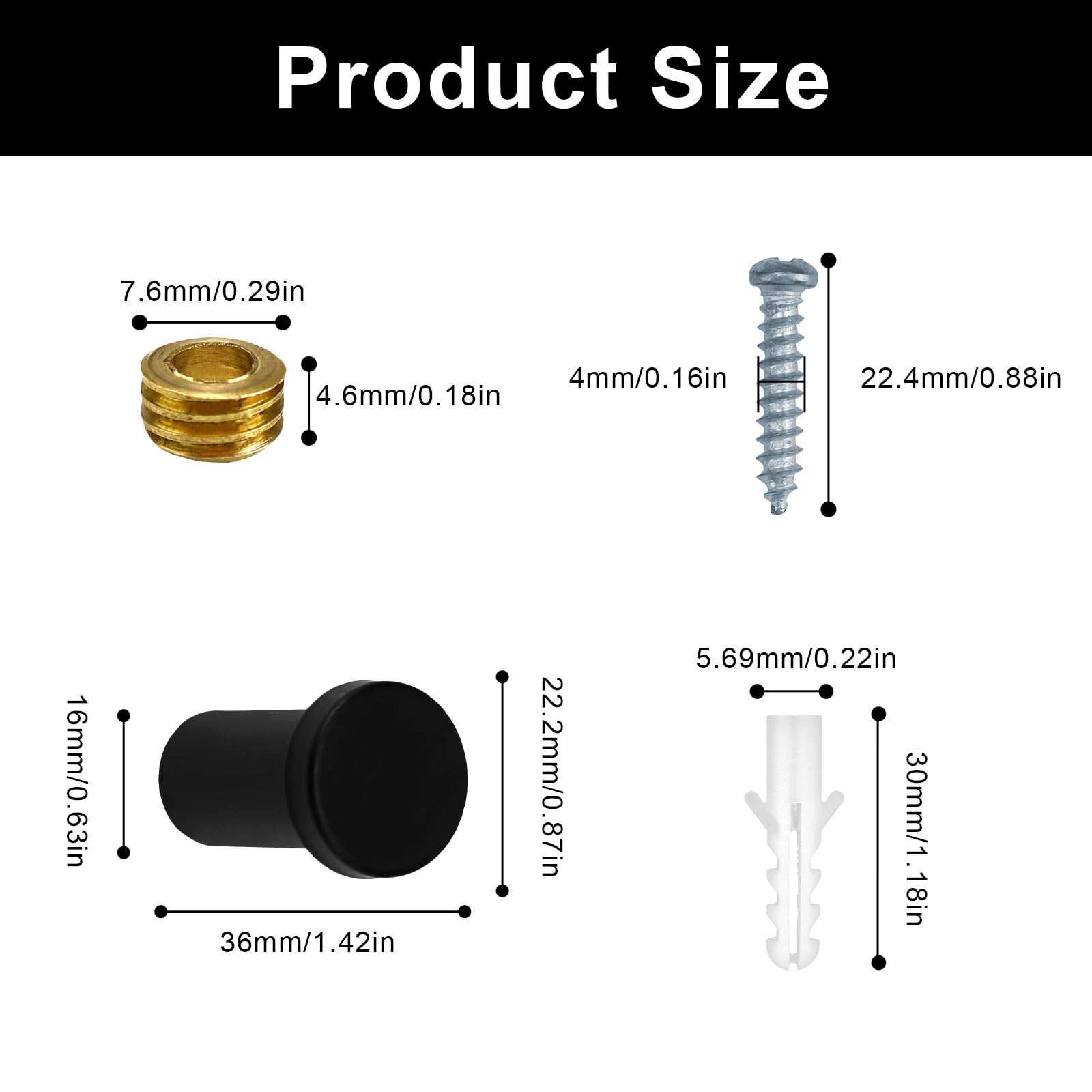 Set di 2 ganci appendiabiti rotondi in acciaio inox nero, ganci per
