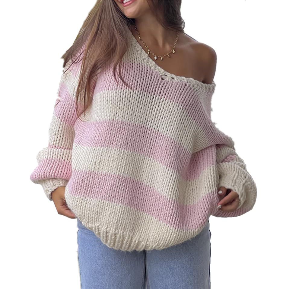 Women Oversized Striped Sweater Color Block Long Sleeve Knitted Pullover Sweatshirt Y2K Preppy Drop Shoulder Jumper