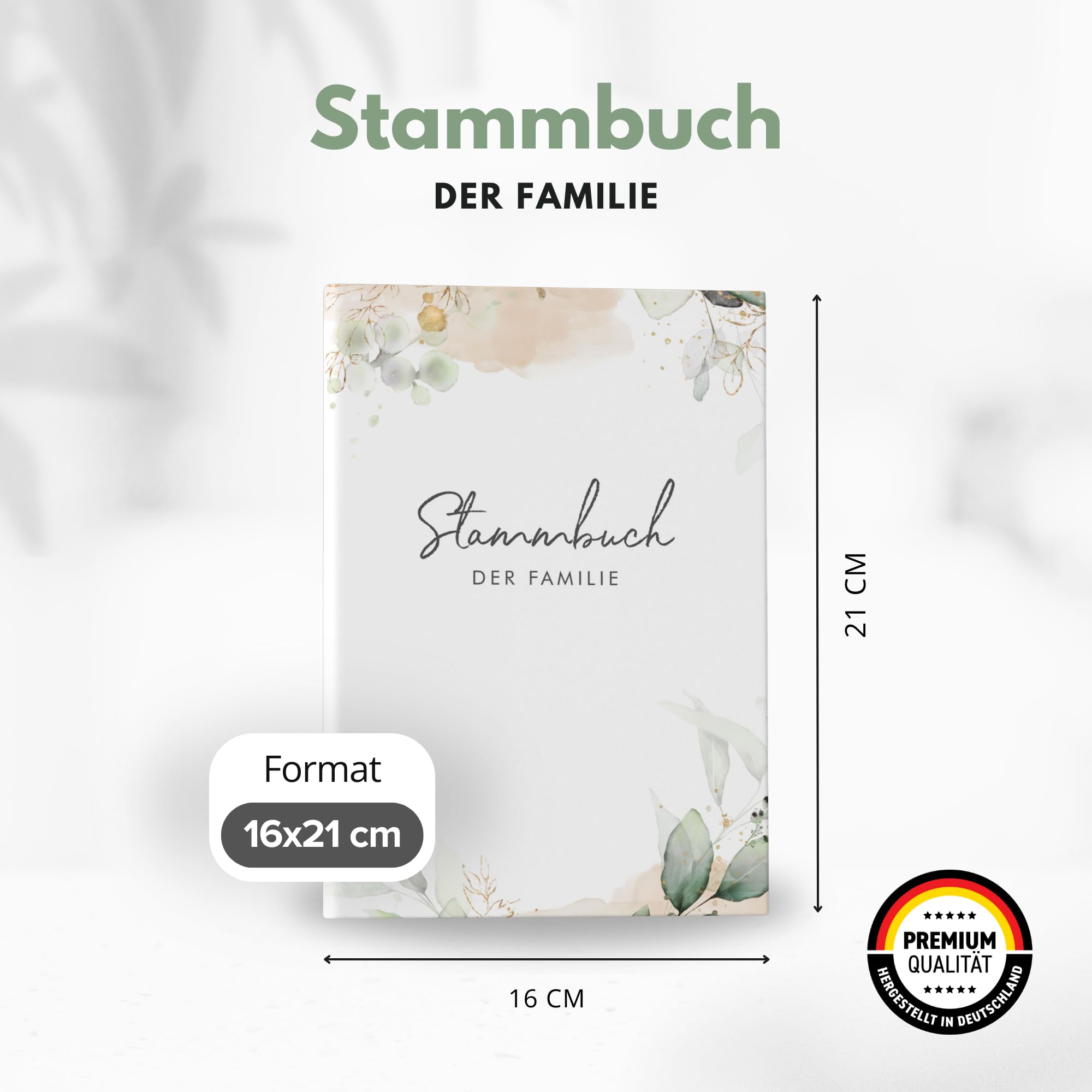 Stammbuch der Familie - modernes Familienstammbuch - Hochzeit Standesamt - Hardcover 16x21cm - Greenery Glitter