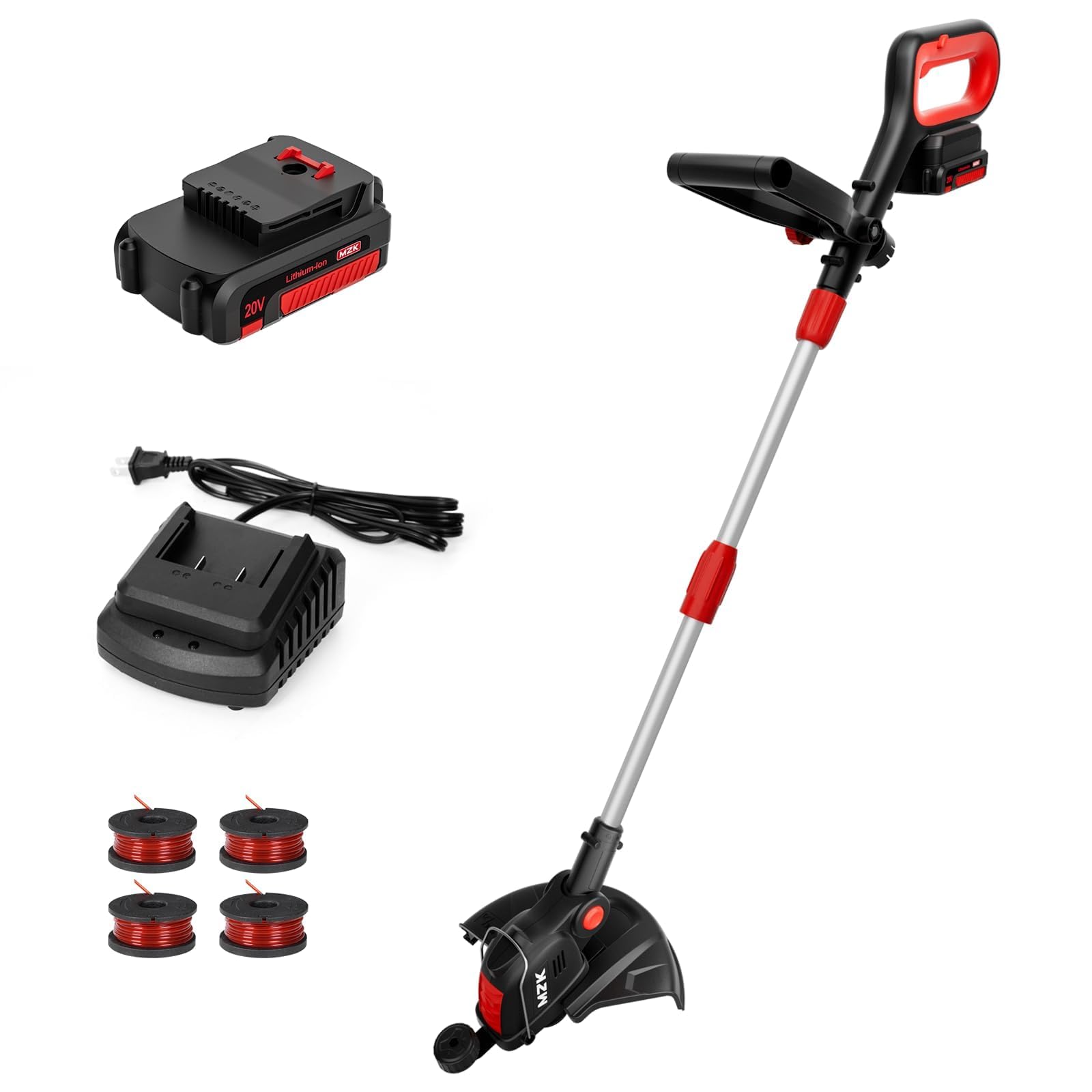 MZK 20V 12'' Cordless String Trimmer, Grass Trimmer&Edger with 8 Replacement Spools, Battery Powered Weed Trimmer with Auto Line Feed for Garden, Lawn(2 * 2AH Battery and Charger Included),ST12D07