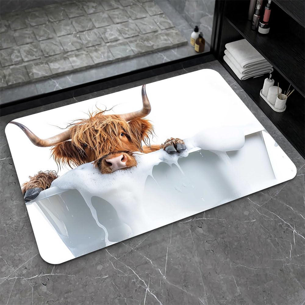 ZHUZHISHAN Bath Mat-Bathroom Rug，Bath, Highland Cattle-Absorbent Non Slip Quick Dry Stain Resistant Easy to Clean Care Shower Rug for Bathtub Shower