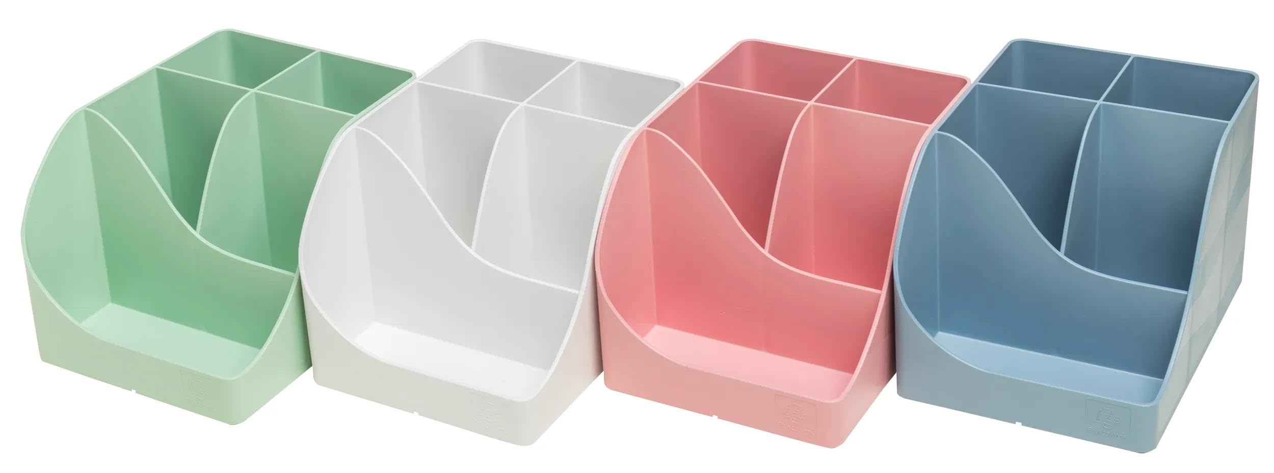 EXACOMPTA - Ref 695303D - Set of 4 Pen Wave Autentik pencil pots - 5 compartments - 4 high compartments for and 1 bottom compartment for small utensils - assorted colors