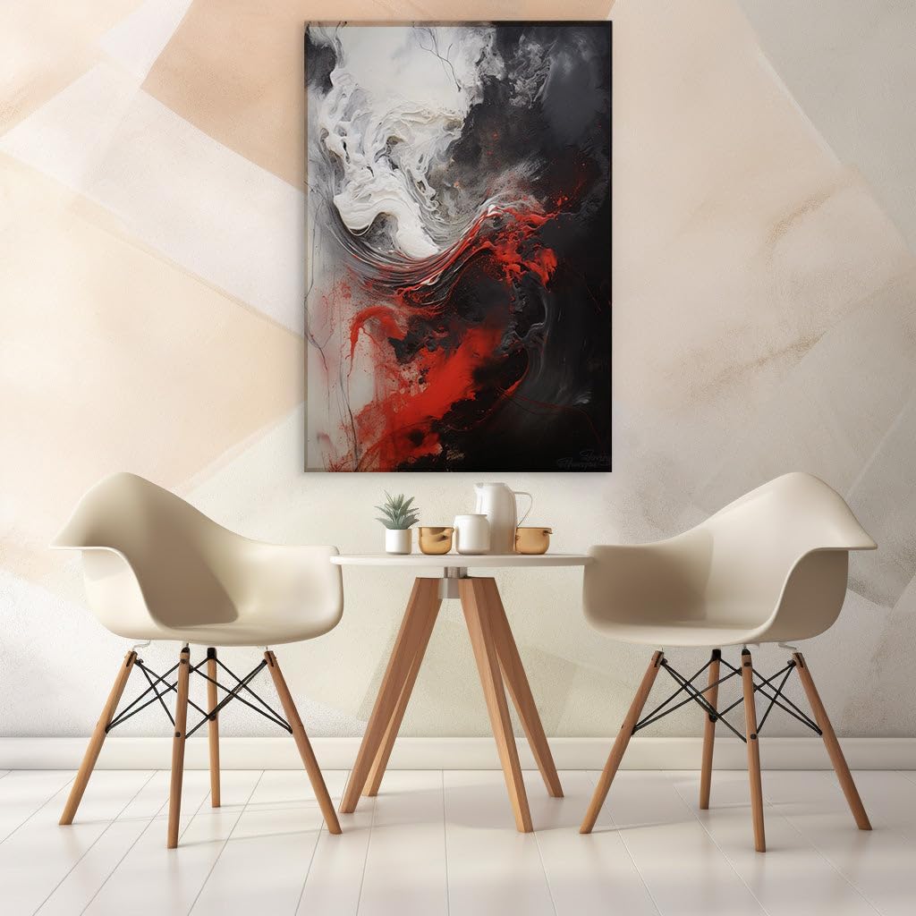 Canvas for Living Room. Unleashing Passion Through Dynamic Hues of Red, Black, and White, 27 x 18 inch Canvas Wall Art - Ready to Hang