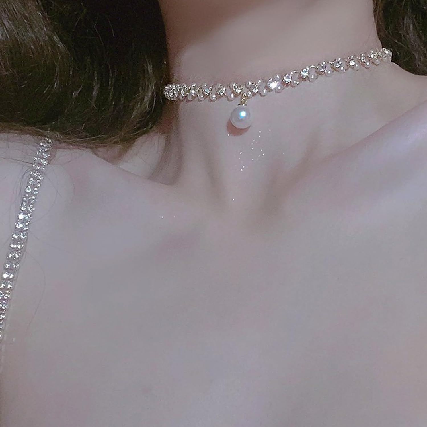 Aonklot Women Gold Pearl Choker Necklace Pearl Pendant Clavicle Necklace Faux Pearl Beaded Choker Necklace Jewelry Gift - Image 4