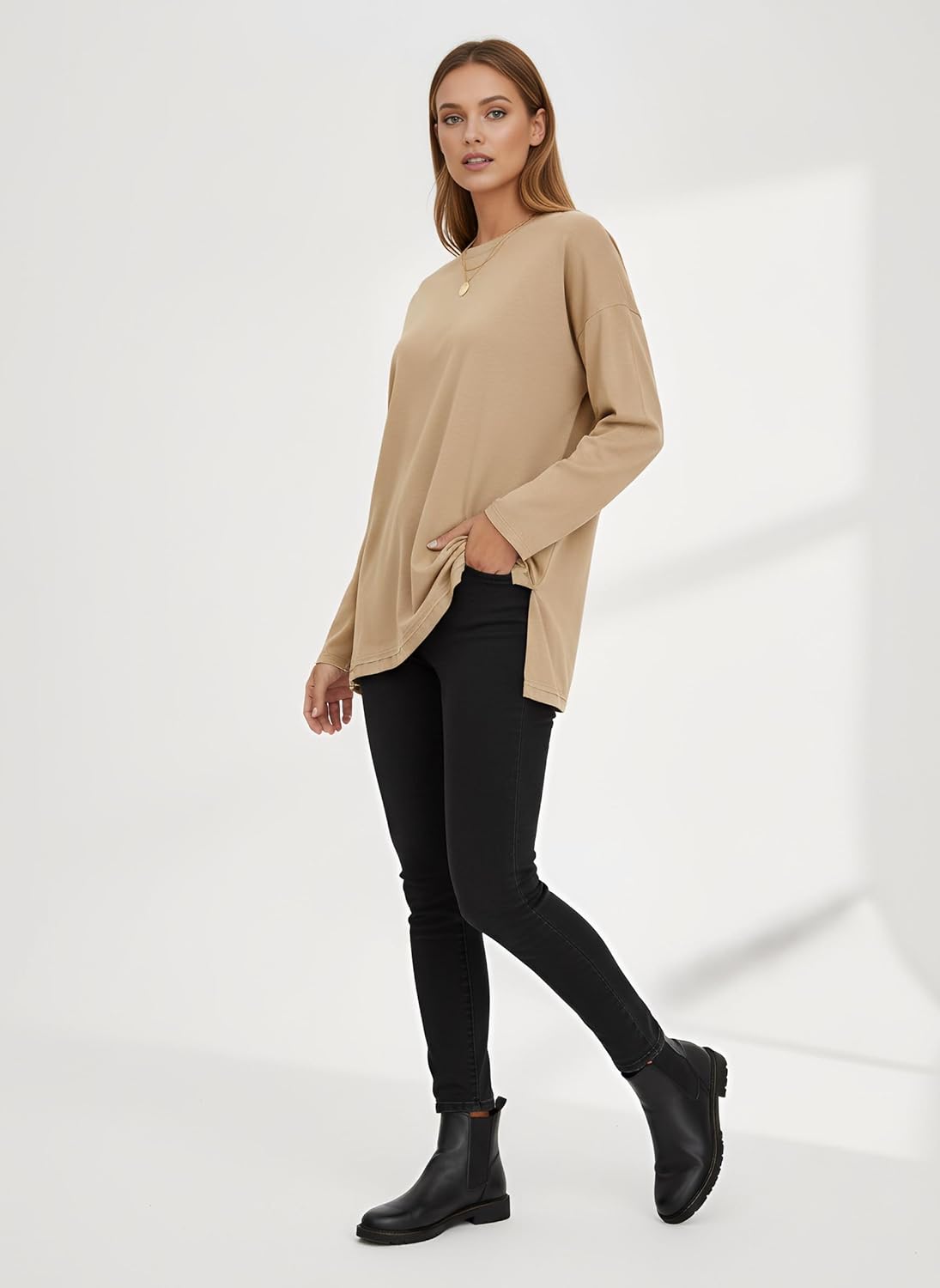 Tankaneo Womens Long Sleeve T Shirts Gym Crewneck Basic Tee Oversized Tops Workout Sweatshirts Loose Fit 2025 - Image 3