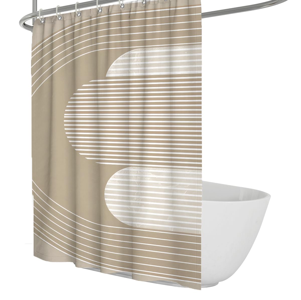 Uiringart Shower Curtains Beige Abstract Geometric Lines W180xl200cm Mid Century Modern Mildew Resistant Waterproof Bathroom Curtain For Bath Tub With Hook