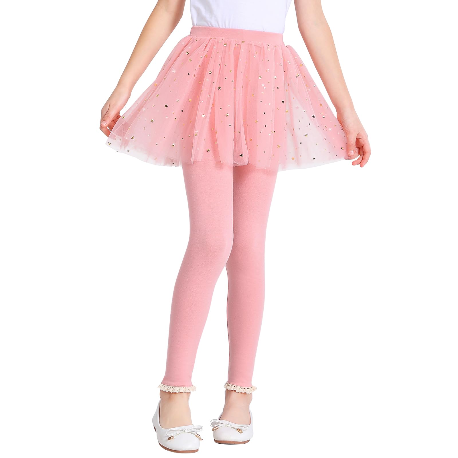 Girls Leggings with Skirt Footless Sparkly Tulle Skirt Pants for Kids Toddler Baby 1-8 Years