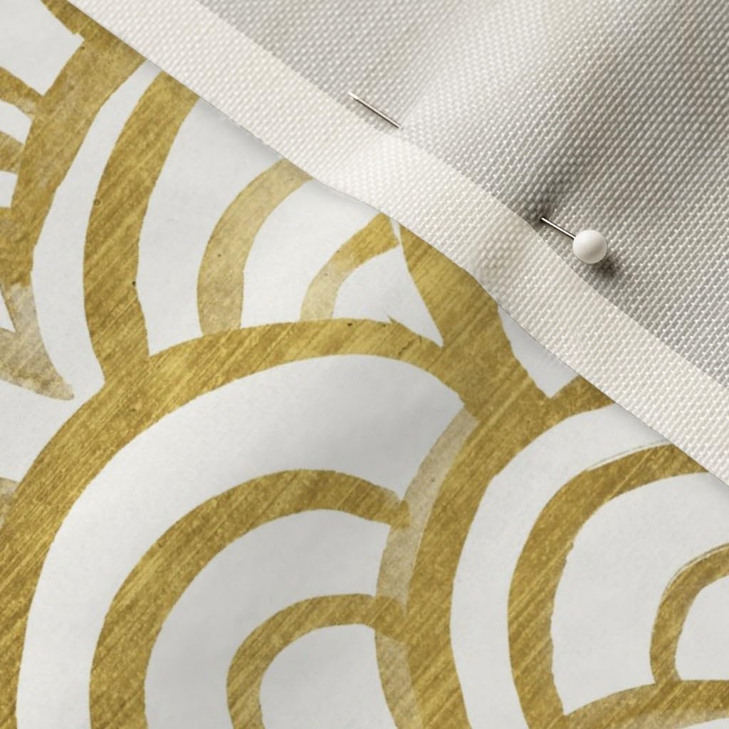 Spoonflower Fabric - Mermaid Gold Scallop Deco Collection White Printed on Upholstery Velvet Fabric Fat Quarter - Upholstery Home Decor Bottomweight Apparel