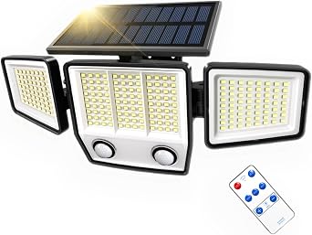 MDCMDCM Solar Motion Sensor Outdoor Lights Waterproof - 3000LM 3 Modes Security Lights Outdoor IP65 LED Solar Flood Wall Light for Garden Yard Patio Pathway, with Remote Control