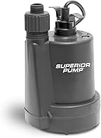 Superior Pump 91250 1/4 HP Submersible Utility Pump - 1800 GPH Thermoplastic, 10ft Cord, 1/8" Solids Handling