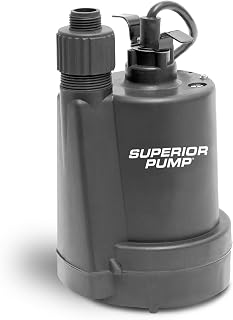 Superior Pump 91250 1/4 HP Submersible Utility Pump - 1800 GPH Thermoplastic, 10ft Cord, 1/8" Solids Handling