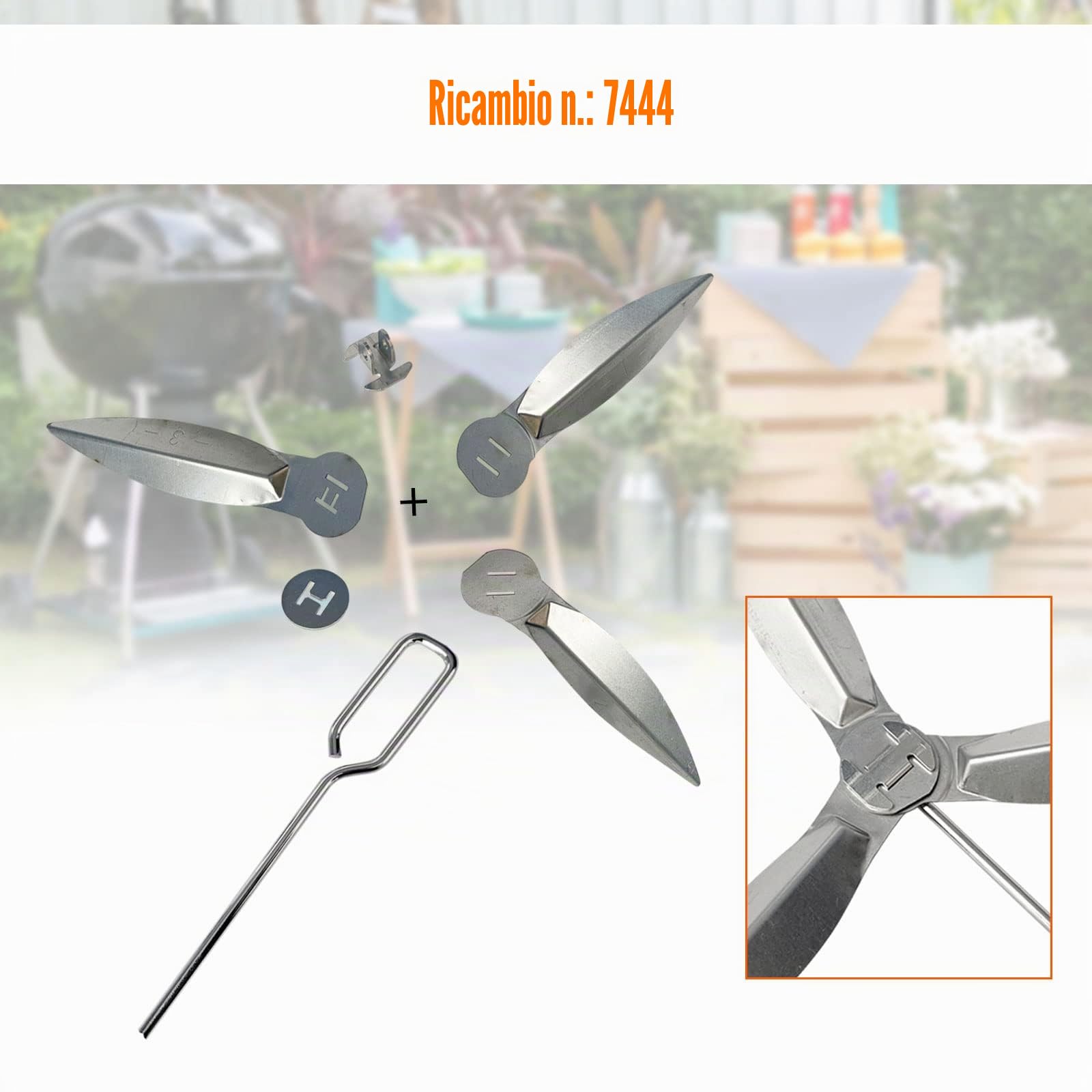 2 set di 22-1/2" One-Touch Kit di pulizia 57 cm compatibile con Weber Grill Parts, 7444 Weber Kettle Barbecues, pezzi di ricambio