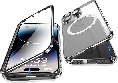 Miniatura 8 de Jonwelsy Funda para iPhone 14 Pro, protección de doble cara de 360 grados, compatible con Magsafe de absorción magnética, parachoques de metal,