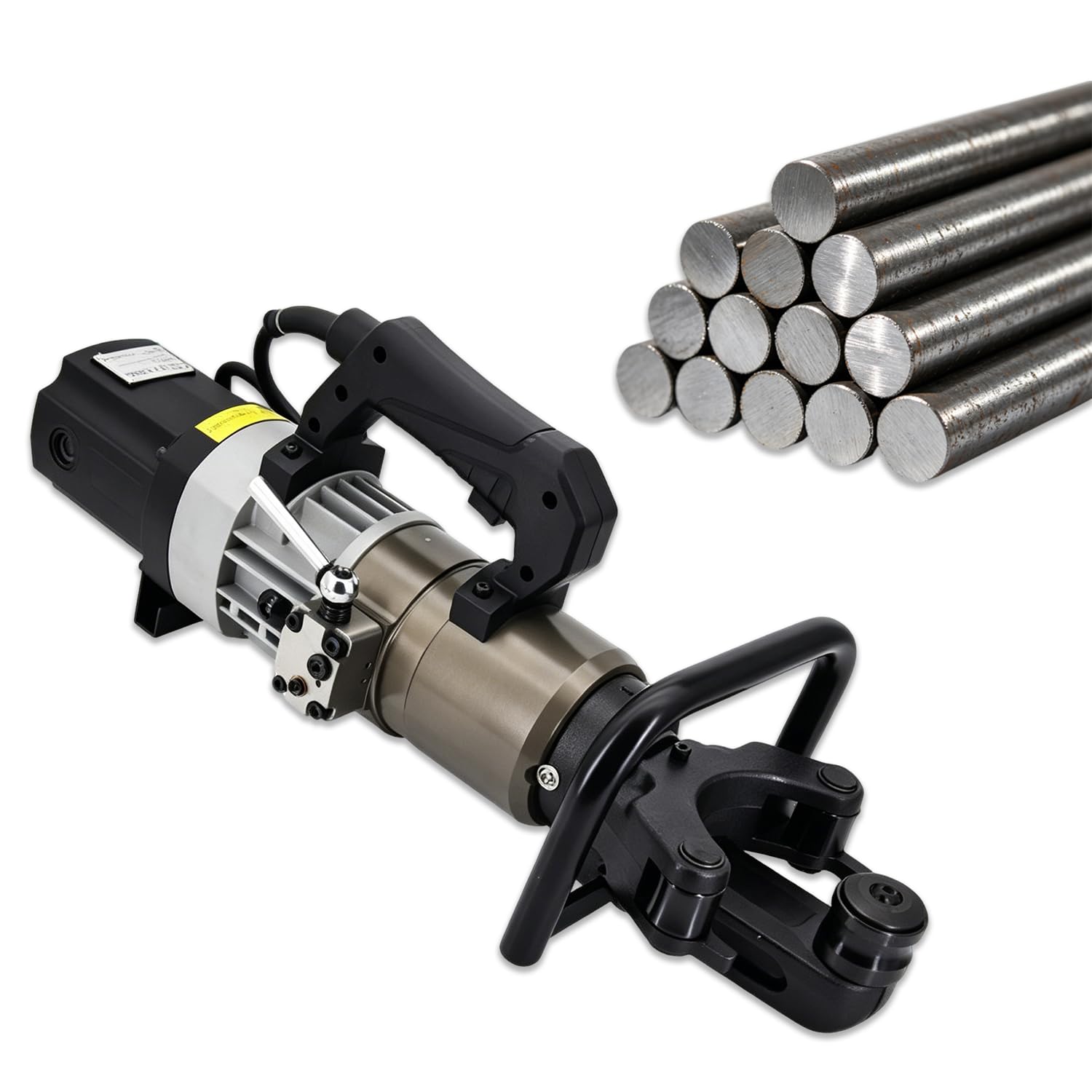 WTRYRN Hydraulic Rebar Bender, Steel Bar Bending Tool, 1200W Powerful Motor, Thickened Alloy Head, for Round Steel and Threaded Steel Processing E