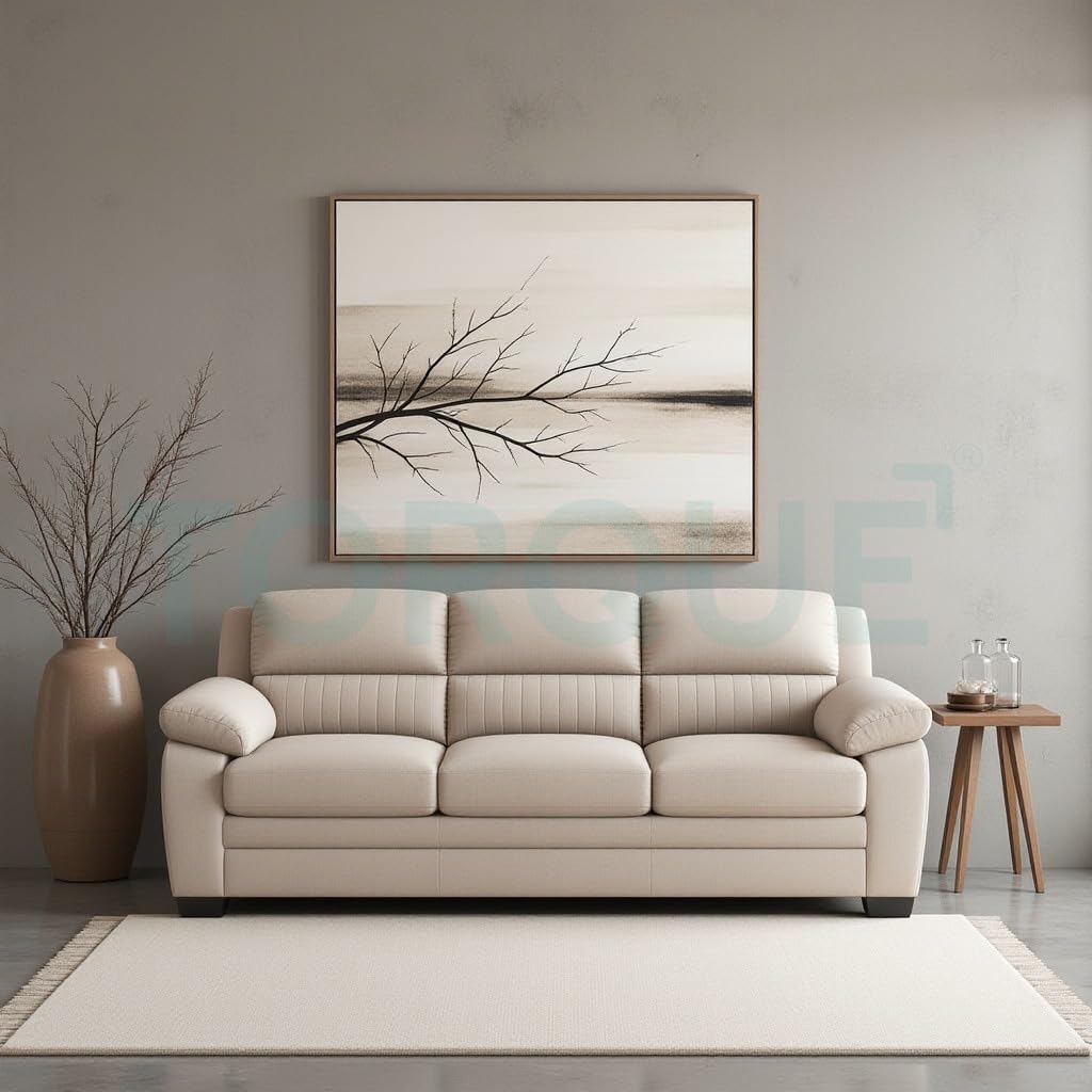 Torque - Jett Luxurious Fabric 3 Seater Sofa for Living Room (Beige) | Wooden 3 Seater Sofa Set Couch for Bedroom Hall | 1 Year Warranty