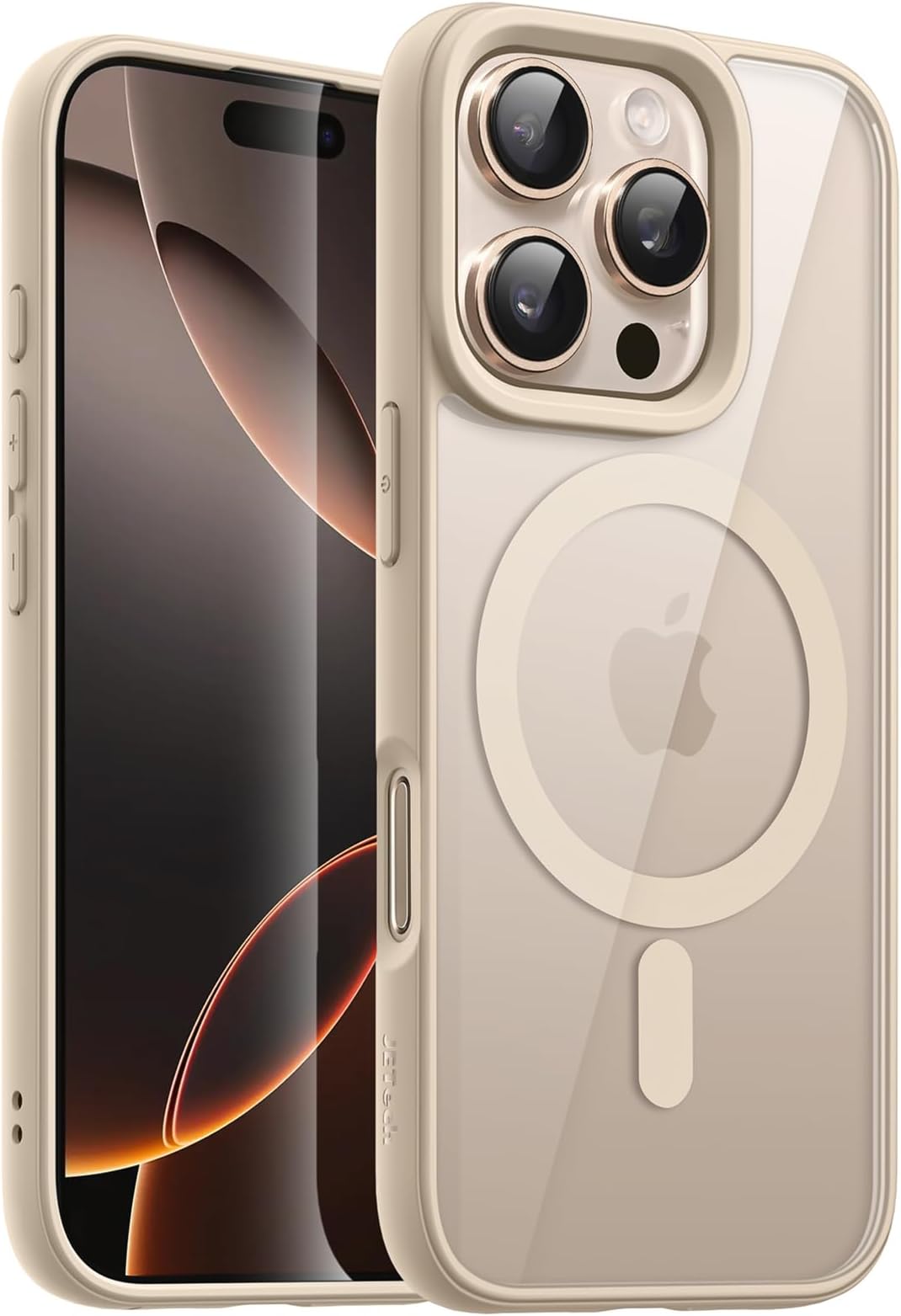 JETech Magnetic Case for iPhone 16 Pro Max 6.9-Inch Compatible with MagSafe, Shockproof Phone Bumper Cover, Solid Color Matte TPU Frame, Anti-Scratch Clear Back (Desert Titanium)