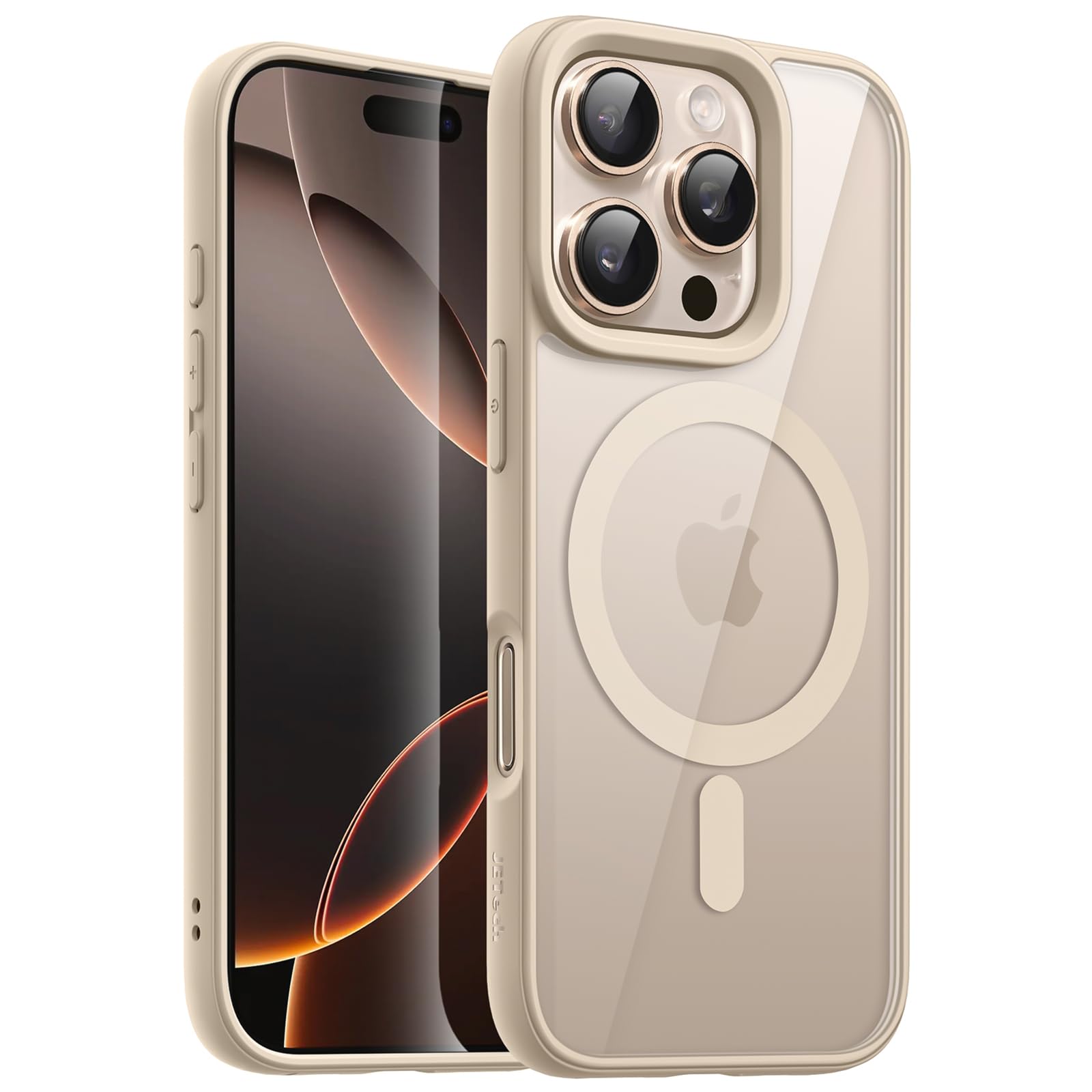 JETech Magnetic Case for iPhone 16 Pro Max 6.9-Inch Compatible with MagSafe, Shockproof Phone Bumper Cover, Solid Color Matte TPU Frame, Anti-Scratch Clear Back (Desert Titanium)